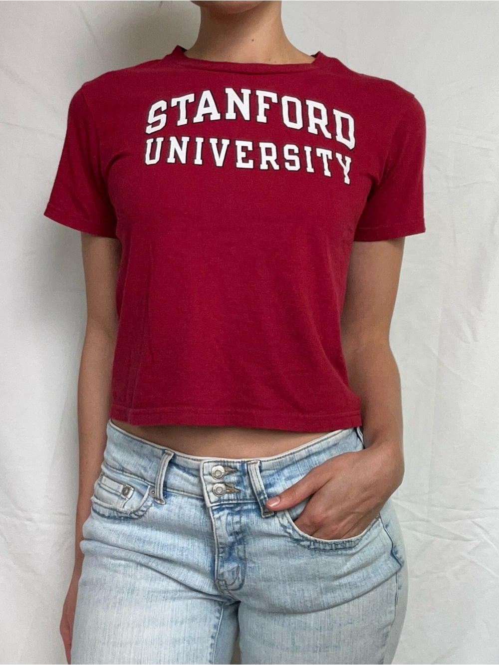 Y2K Champion Stanford University Baby Tee Shirt 2000s Preppy Sporty